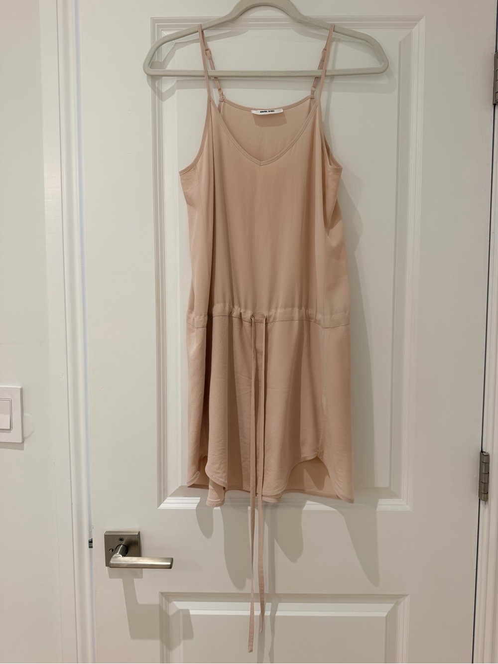 Anine Bing Blush Pink Spaghetti Strap Drawstring Mini Dress